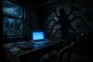 Read this terrifying short horror story of dark obsession. Follow an archivist’s descent into cosmic horror within a haunted cabin. Will he survive?